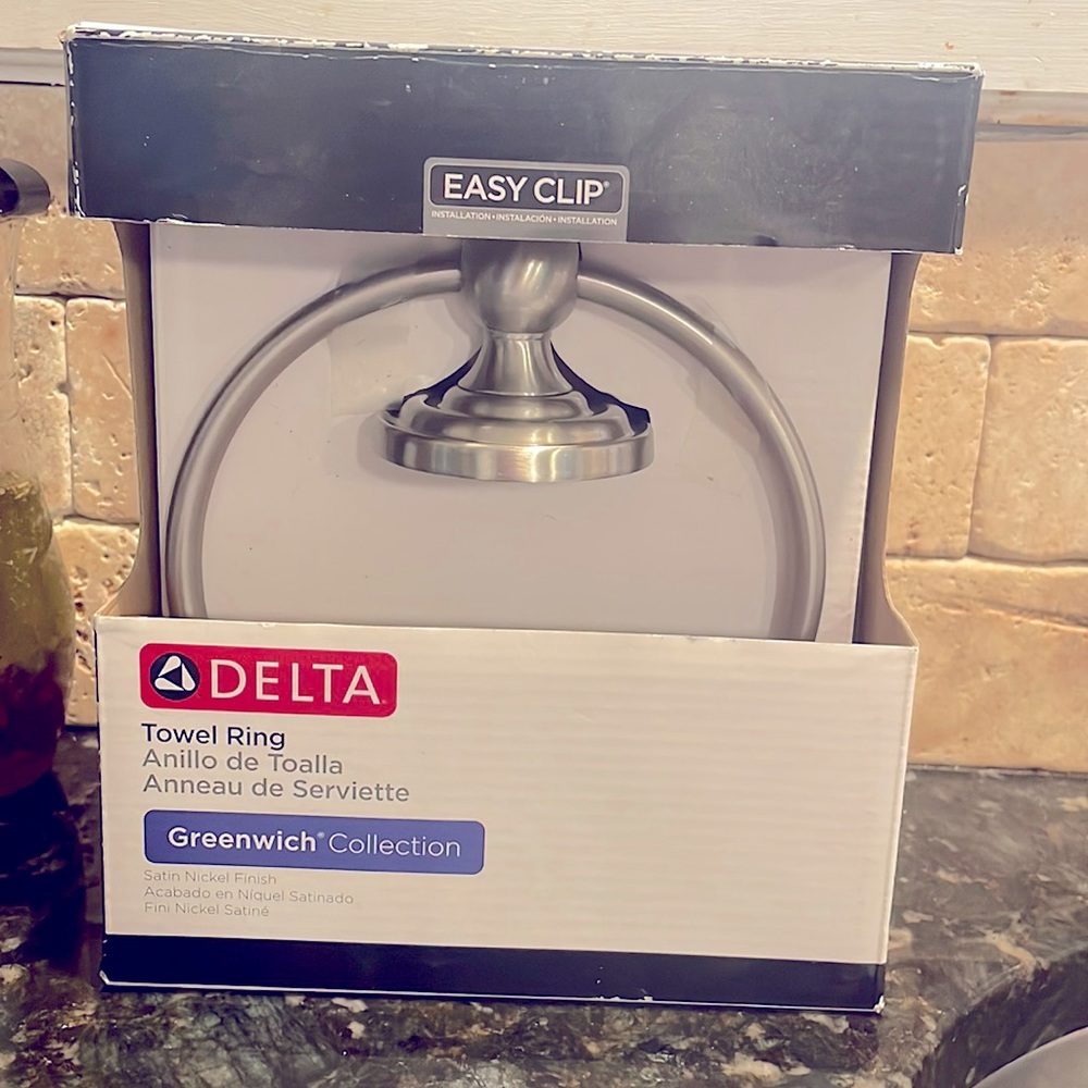 Delta Bathroom Towel Ring in Satin Nickel Finish